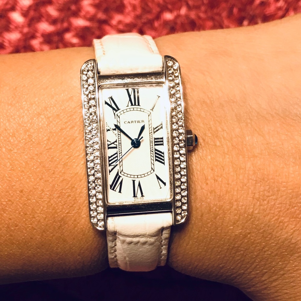 Cartier 18k authentic/ genuine leather w sapphire